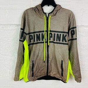 Pink Victoria’s Secret Pink Logo full zip Hoodie with Neon Accents size medium